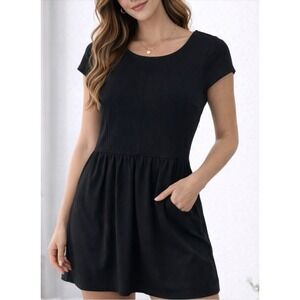 Madewell Black Cap Sleeve Fit Flare Dress Pockets Size Small